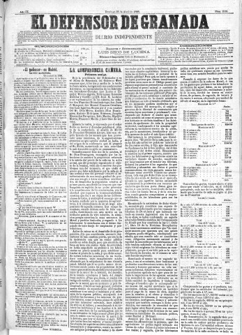 'El Defensor de Granada  : diario político independiente' - Año IX Número 2826  - 1888 Abril 15