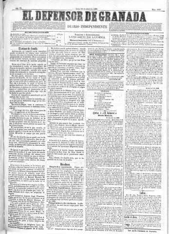 'El Defensor de Granada  : diario político independiente' - Año IX Número 2827  - 1888 Abril 16