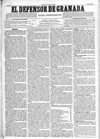 'El Defensor de Granada  : diario político independiente' - Año IX Número 2828  - 1888 Abril 17