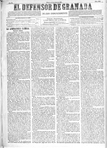 'El Defensor de Granada  : diario político independiente' - Año IX Número 2829  - 1888 Abril 18