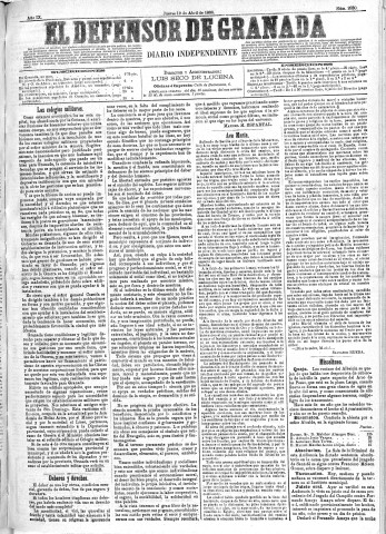 'El Defensor de Granada  : diario político independiente' - Año IX Número 2830  - 1888 Abril 19