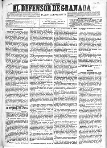 'El Defensor de Granada  : diario político independiente' - Año IX Número 2832  - 1888 Abril 21