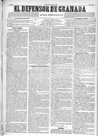 'El Defensor de Granada  : diario político independiente' - Año IX Número 2835  - 1888 Abril 24