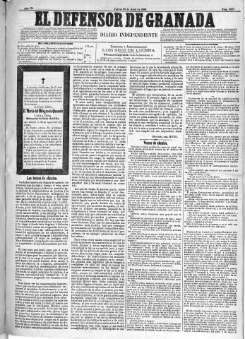'El Defensor de Granada  : diario político independiente' - Año IX Número 2837  - 1888 Abril 26