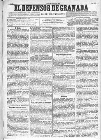 'El Defensor de Granada  : diario político independiente' - Año IX Número 2839  - 1888 Abril 28