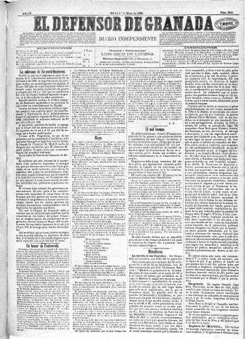 'El Defensor de Granada  : diario político independiente' - Año IX Número 2842  - 1888 Mayo 01