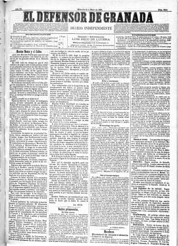 'El Defensor de Granada  : diario político independiente' - Año IX Número 2843  - 1888 Mayo 02