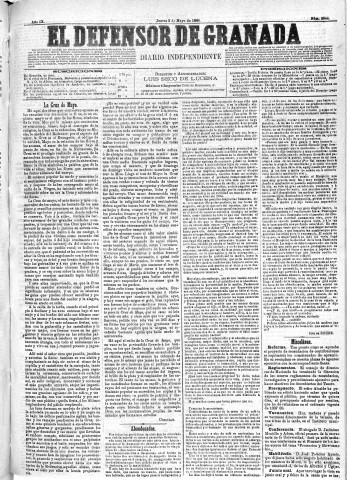 'El Defensor de Granada  : diario político independiente' - Año IX Número 2844  - 1888 Mayo 03