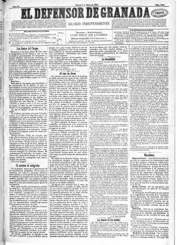 'El Defensor de Granada  : diario político independiente' - Año IX Número 2846  - 1888 Mayo 05