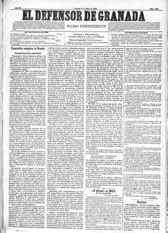 'El Defensor de Granada  : diario político independiente' - Año IX Número 2847  - 1888 Mayo 06