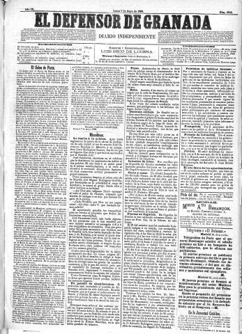 'El Defensor de Granada  : diario político independiente' - Año IX Número 2848  - 1888 Mayo 07