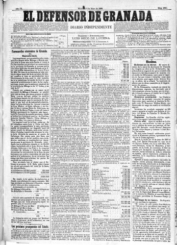 'El Defensor de Granada  : diario político independiente' - Año IX Número 2850  - 1888 Mayo 09