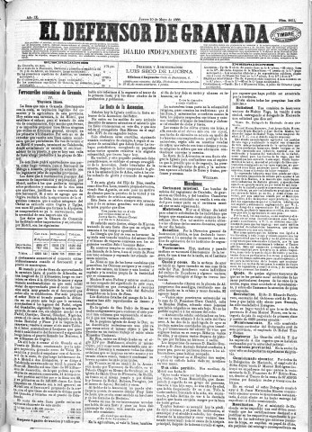 'El Defensor de Granada  : diario político independiente' - Año IX Número 2851  - 1888 Mayo 10