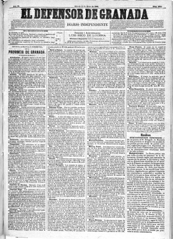 'El Defensor de Granada  : diario político independiente' - Año IX Número 2853  - 1888 Mayo 12