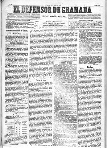 'El Defensor de Granada  : diario político independiente' - Año IX Número 2854  - 1888 Mayo 13