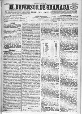 'El Defensor de Granada  : diario político independiente' - Año IX Número 2857  - 1888 Mayo 16