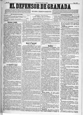 'El Defensor de Granada  : diario político independiente' - Año IX Número 2865  - 1888 Mayo 23