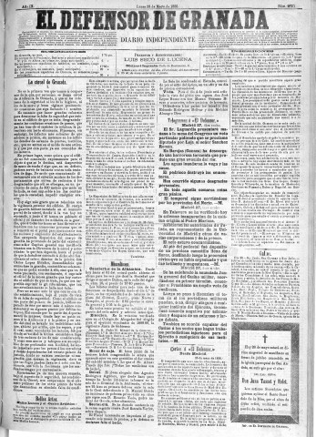 'El Defensor de Granada  : diario político independiente' - Año IX Número 2870  - 1888 Mayo 28