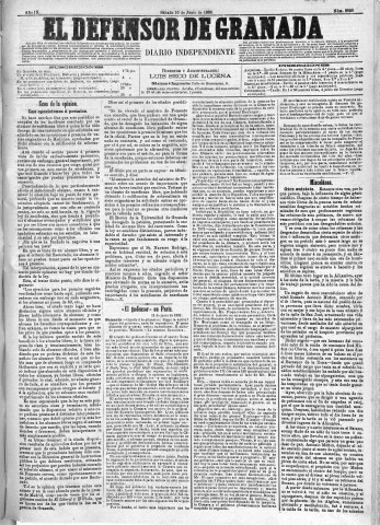 'El Defensor de Granada  : diario político independiente' - Año IX Número 2888  - 1888 Junio 16