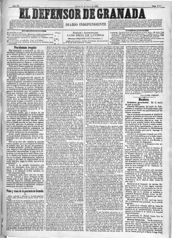 'El Defensor de Granada  : diario político independiente' - Año IX Número 2893  - 1888 Junio 21