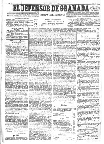 'El Defensor de Granada  : diario político independiente' - Año IX Número 2902  - 1888 Julio 01