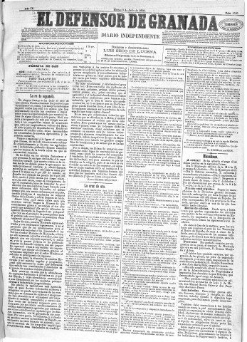 'El Defensor de Granada  : diario político independiente' - Año IX Número 2905  - 1888 Julio 03