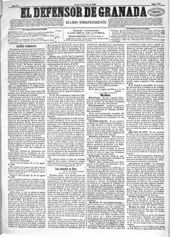 'El Defensor de Granada  : diario político independiente' - Año IX Número 2907  - 1888 Julio 05
