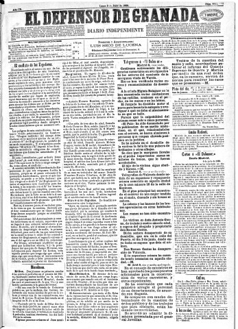 'El Defensor de Granada  : diario político independiente' - Año IX Número 2911  - 1888 Julio 09