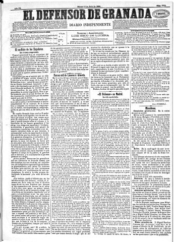 'El Defensor de Granada  : diario político independiente' - Año IX Número 2912  - 1888 Julio 10