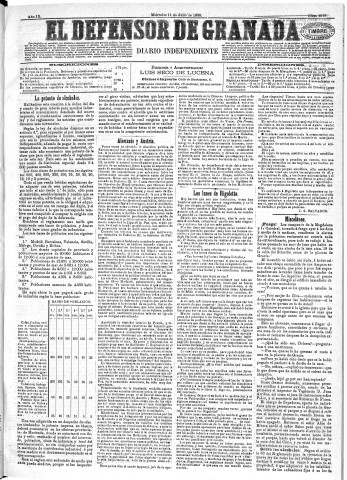 'El Defensor de Granada  : diario político independiente' - Año IX Número 2913  - 1888 Julio 11
