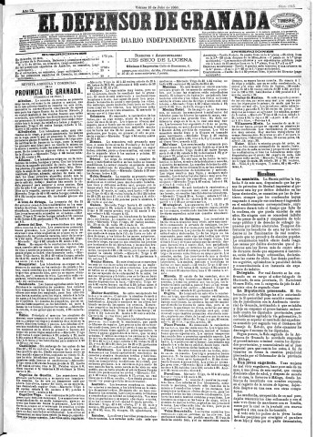'El Defensor de Granada  : diario político independiente' - Año IX Número 2915  - 1888 Julio 13