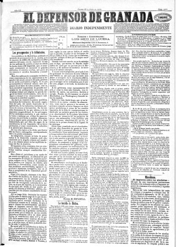 'El Defensor de Granada  : diario político independiente' - Año IX Número 2921  - 1888 Julio 19