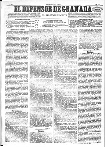 'El Defensor de Granada  : diario político independiente' - Año IX Número 2922  - 1888 Julio 20