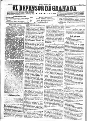 'El Defensor de Granada  : diario político independiente' - Año IX Número 2930  - 1888 Julio 28