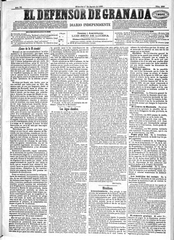 'El Defensor de Granada  : diario político independiente' - Año IX Número 2933  - 1888 Agosto 01