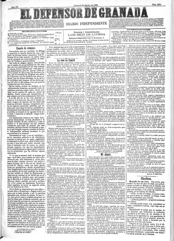 'El Defensor de Granada  : diario político independiente' - Año IX Número 2934  - 1888 Agosto 02