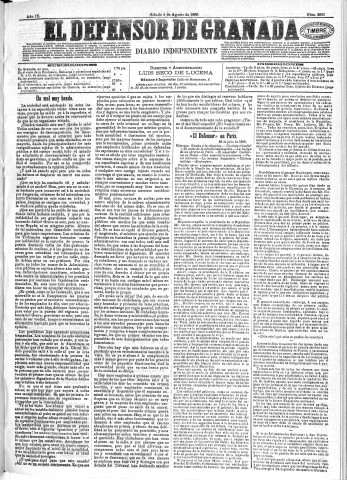 'El Defensor de Granada  : diario político independiente' - Año IX Número 2936  - 1888 Agosto 04