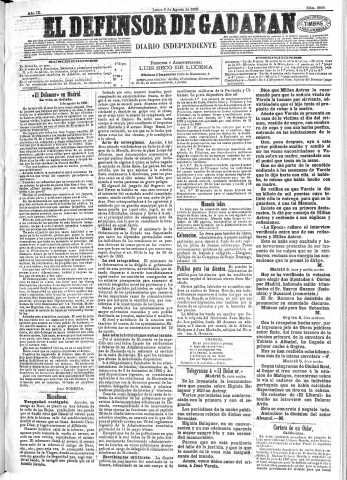 'El Defensor de Granada  : diario político independiente' - Año IX Número 2939  - 1888 Agosto 06