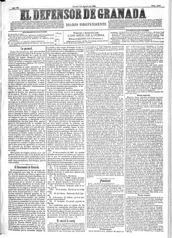 'El Defensor de Granada  : diario político independiente' - Año IX Número 2942  - 1888 Agosto 09