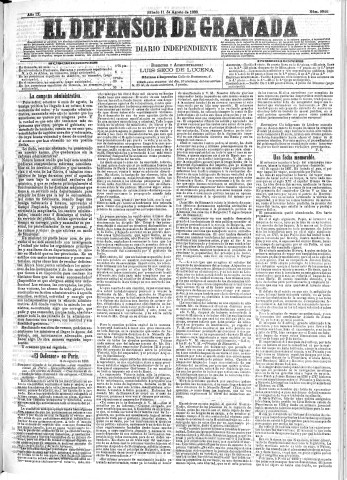'El Defensor de Granada  : diario político independiente' - Año IX Número 2944  - 1888 Agosto 11