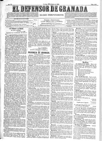 'El Defensor de Granada  : diario político independiente' - Año IX Número 2945  - 1888 Agosto 12