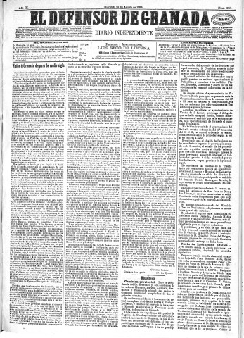 'El Defensor de Granada  : diario político independiente' - Año IX Número 2948  - 1888 Agosto 15