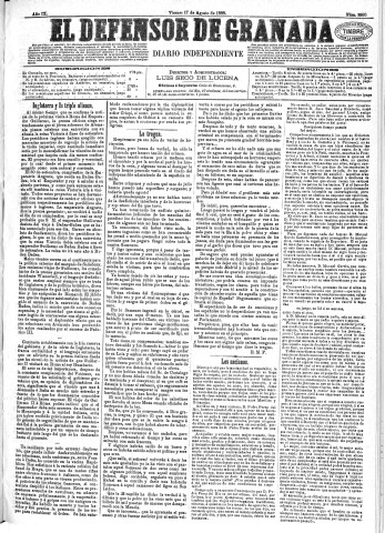 'El Defensor de Granada  : diario político independiente' - Año IX Número 2950  - 1888 Agosto 17