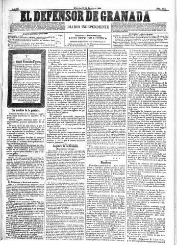 'El Defensor de Granada  : diario político independiente' - Año IX Número 2955  - 1888 Agosto 22