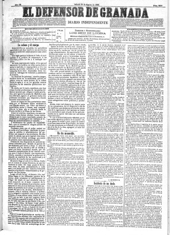 'El Defensor de Granada  : diario político independiente' - Año IX Número 2958  - 1888 Agosto 25