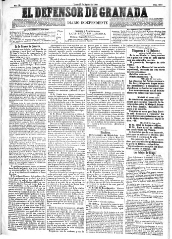 'El Defensor de Granada  : diario político independiente' - Año IX Número 2960  - 1888 Agosto 27