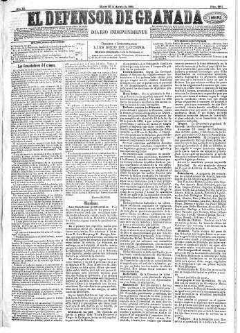 'El Defensor de Granada  : diario político independiente' - Año IX Número 2961  - 1888 Agosto 28