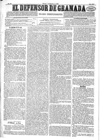 'El Defensor de Granada  : diario político independiente' - Año IX Número 2965  - 1888 Septiembre 01