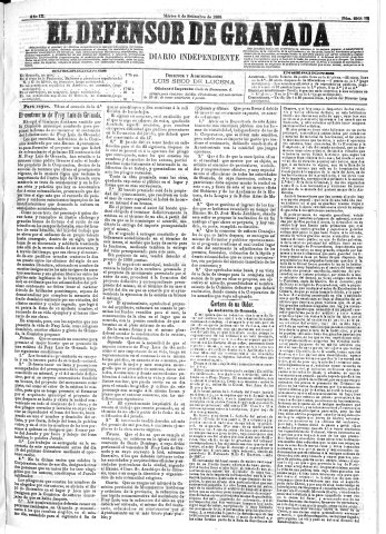 'El Defensor de Granada  : diario político independiente' - Año IX Número 2968  - 1888 Septiembre 04