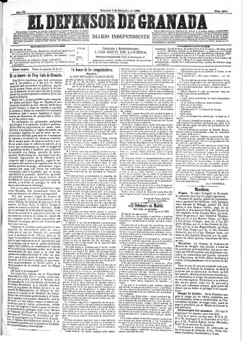 'El Defensor de Granada  : diario político independiente' - Año IX Número 2969  - 1888 Septiembre 05